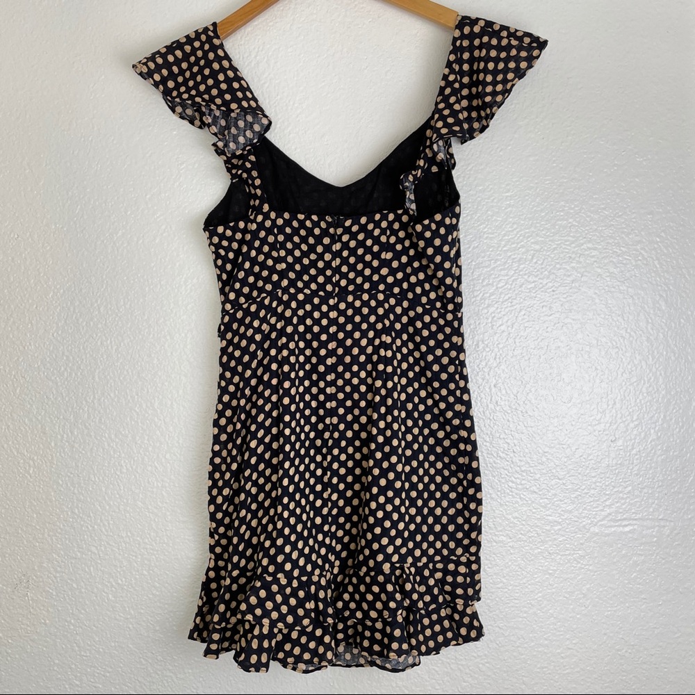 Polly Polka Dot Mini Dress Black & Tan Spring Summer Wedding Guest - Picture 5 of 8